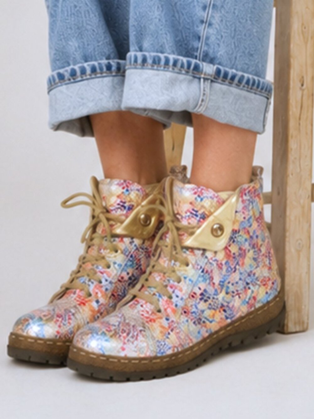 V ITALIA Kiki Ankle Booties Light Mosaic Leather - 38